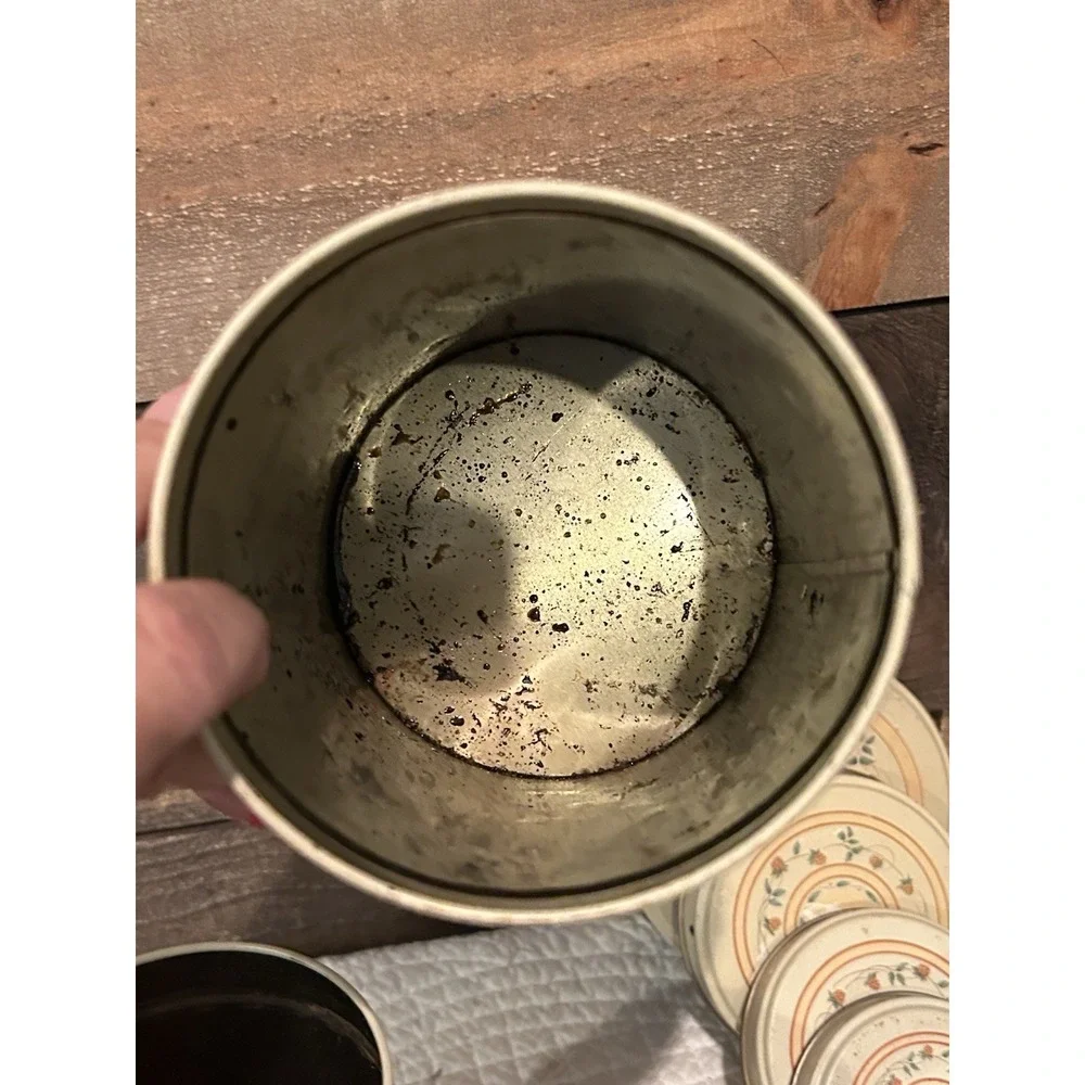 Vintage Metal‎ Tin Canister Set Of 4 Nesting Containers Some Wear Cottage Core